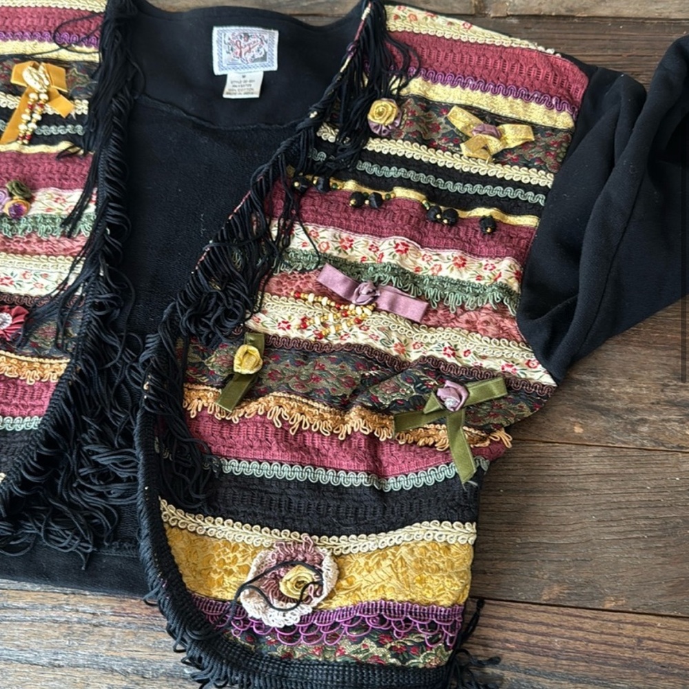 Vintage Joyou Fringe Cotton Western Bolero Jersey Knit Removeable Shoulder Pads - Picture 4 of 11